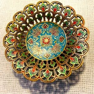 Ramnath Vintage Cloisonne Brass Vase Candy Diah Handmade in India 1970s